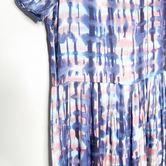 Sita Murt Tie Dye Maxi Dress Women's Short Sleeve Button Down Slit Blue 36 4 - Picture 5 of 9